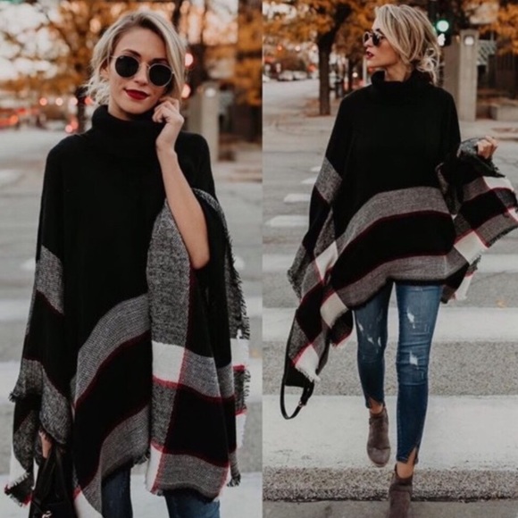 Sample Sale! New Comfy Cozy Chic Plaid Poncho - Picture 2 of 7